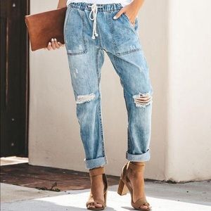 Florcoo Drawstring blue jeans